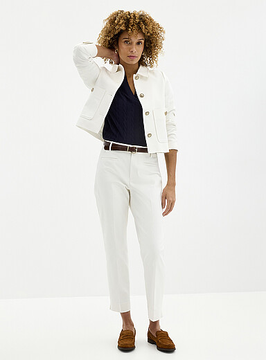 Contemporaine Off White Piped pockets structured pant <b>Fit: Slim leg, high rise</b> for women