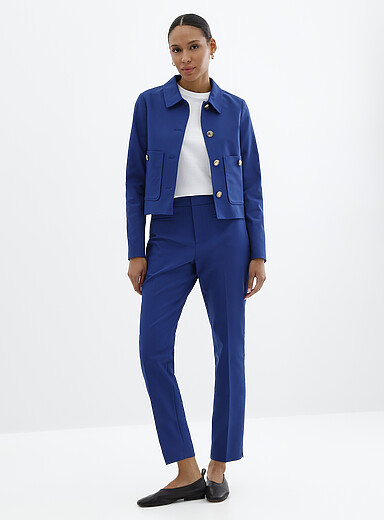Contemporaine: Le pantalon structur&eacute; poches passepoil&eacute;es <b>Coupe : jambe ajust&eacute;e, taille haute</b> Bleu marine - Bleu nuit pour femme