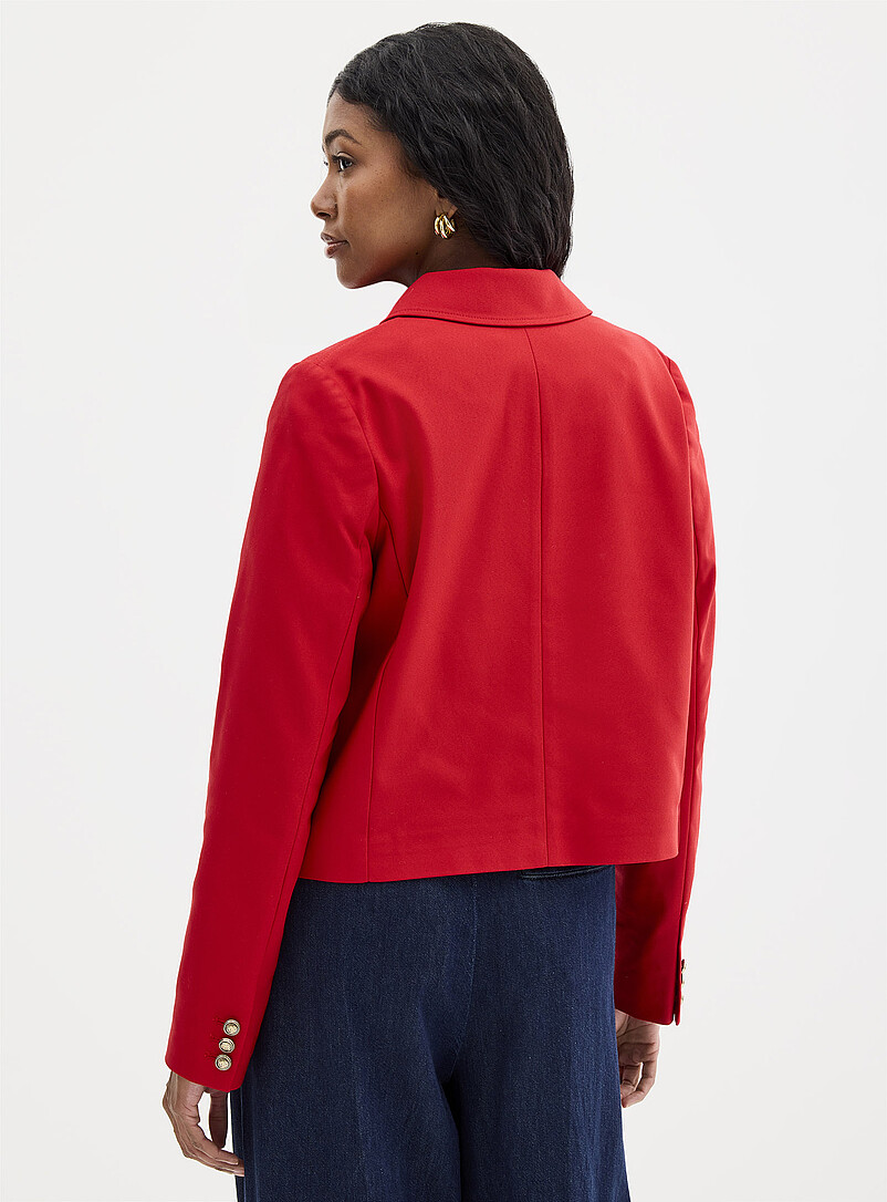 Contemporaine: Le veston col chemise boutons armoiries Rouge pour femme