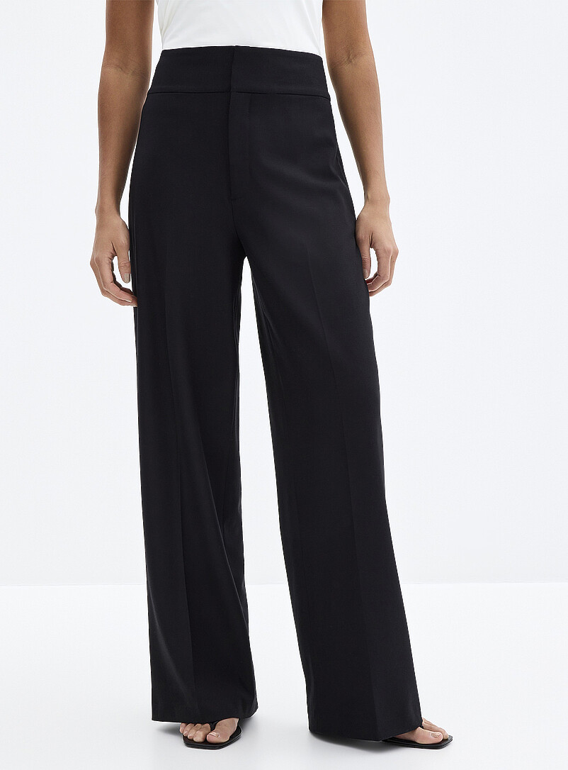 Contemporaine: Le pantalon cr&ecirc;pe extensible taille &eacute;pur&eacute;e <b>Coupe : jambe large, taille tr&egrave;s haute</b> Bleu p&acirc;le - Bleu ciel pour femme