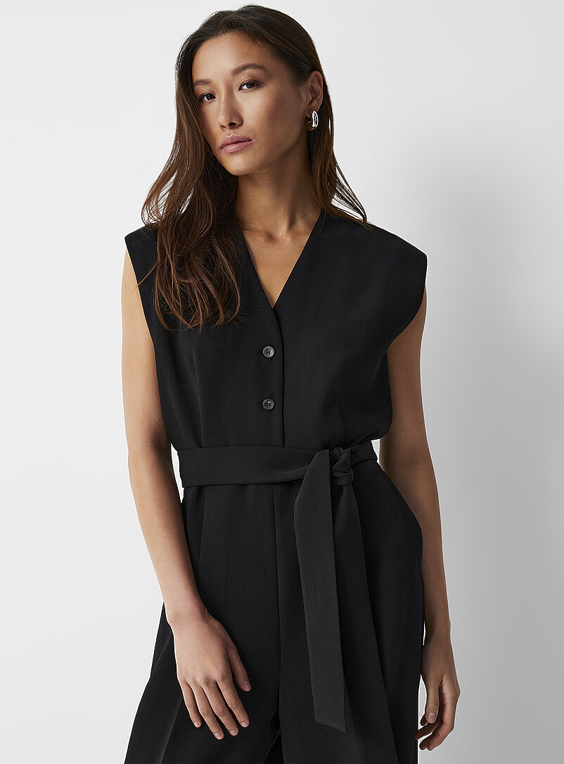 strapless open back dress Anna Mason pre-owned black and white structured pinstripe jumpsuit - size