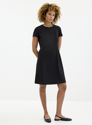 Contemporaine Black Zip-up slit-collar dress for women