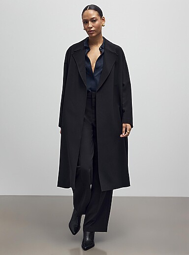 Contemporaine Black Flowy lightweight belted trench coat for women
