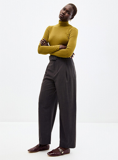 Contemporaine Slate Grey Stretch dress barrel pant <b>Fit: Barrel leg, high rise</b> for women