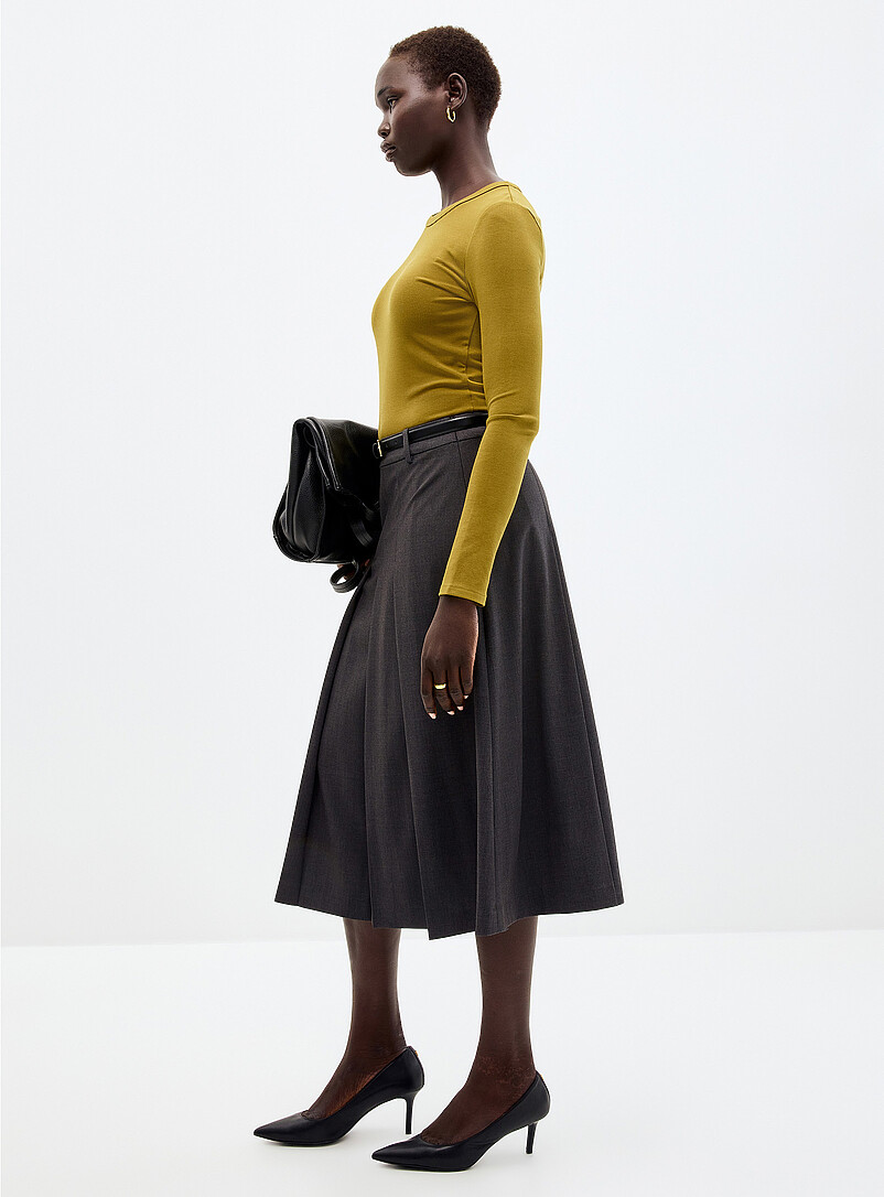 Pleated belted midi skirt | Contemporaine | Women's Midi Skirts