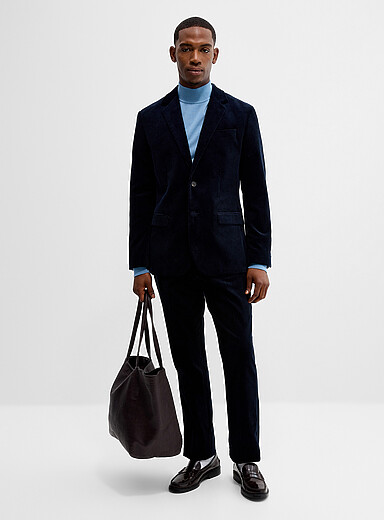 Le 31: Le pantalon velours c&ocirc;tel&eacute; coton bio <b>Coupe London - Droite &eacute;troite</b> Bleu marine - Bleu nuit pour homme