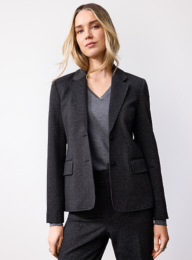 Contemporaine Patterned Grey Jacquard knit-effect blazer for women