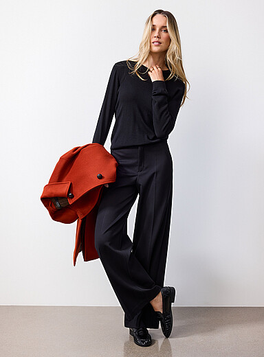 Contemporaine: Le pantalon point de Rome <b>Coupe : jambe large, taille mi-haute</b> Noir pour femme