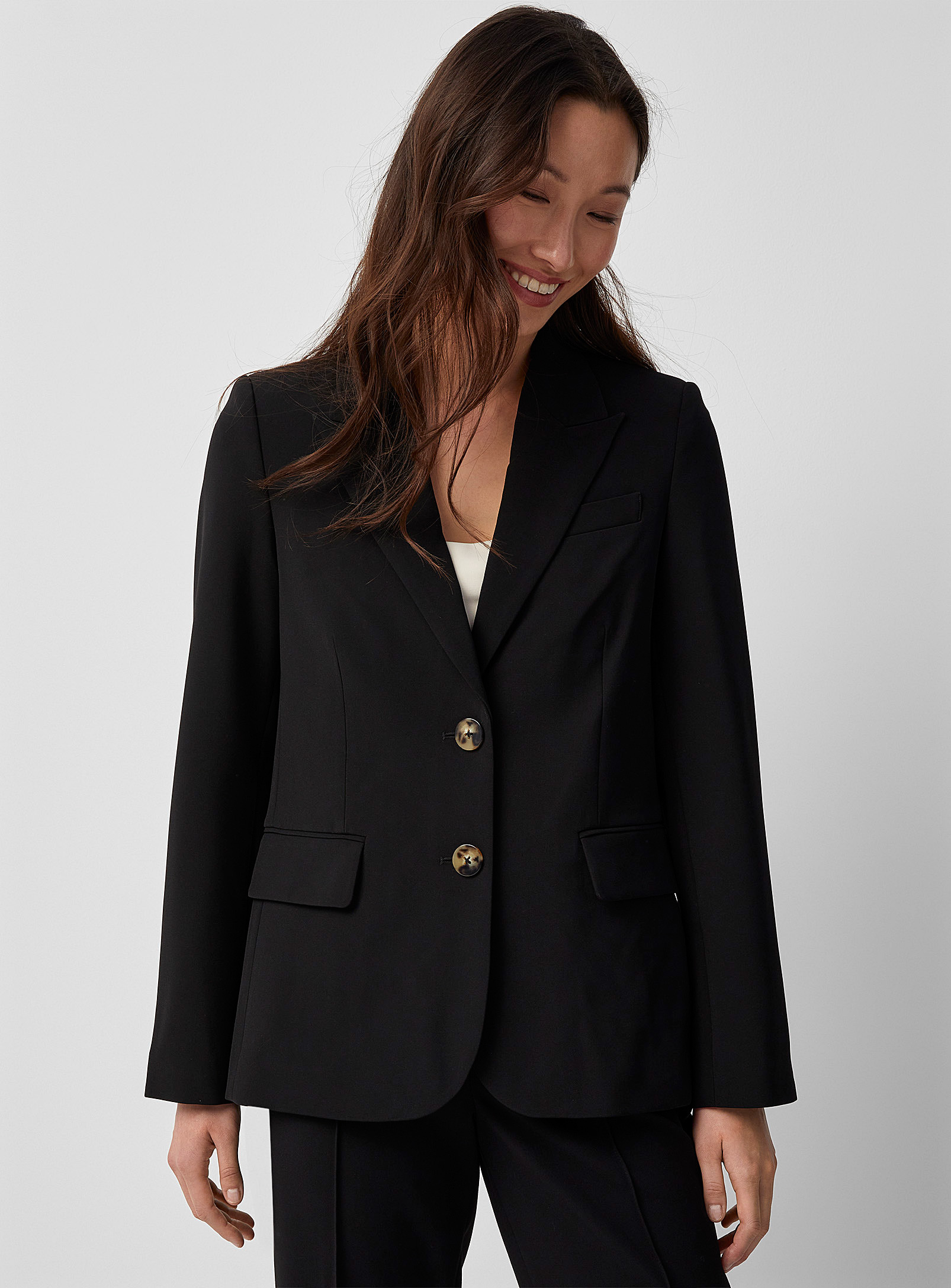 Contemporaine Tailored Crepe Two-button Blazer In Black