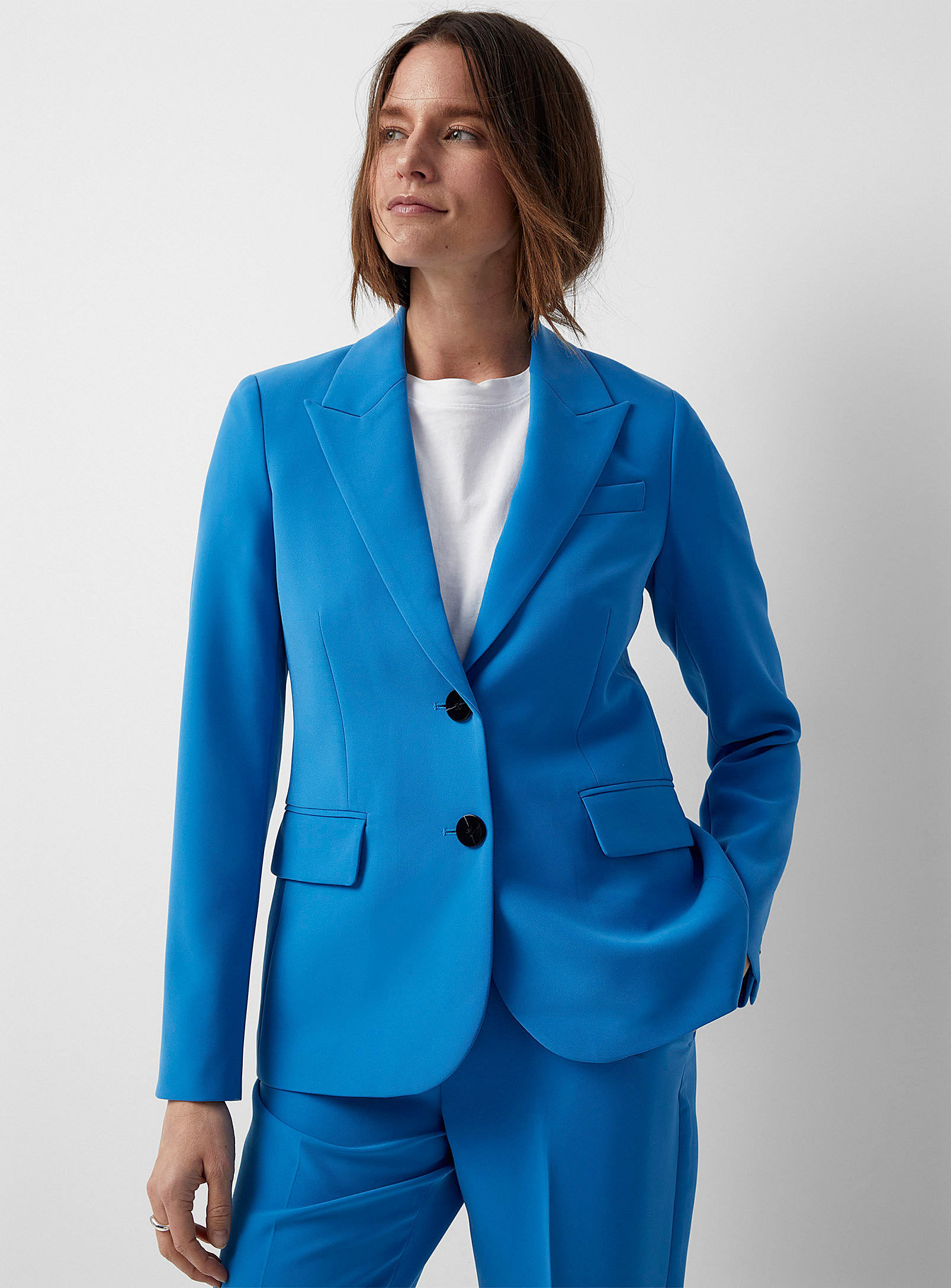 Contemporaine Tailored Crepe Two-button Blazer In Slate Blue