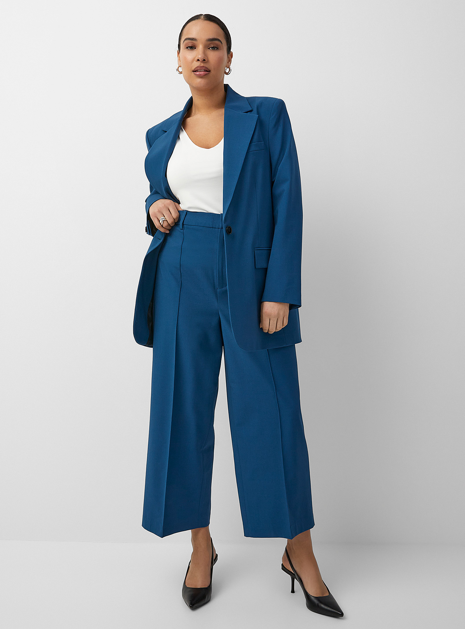 Contemporaine Stretch Wide-leg Cropped Pant In Slate Blue