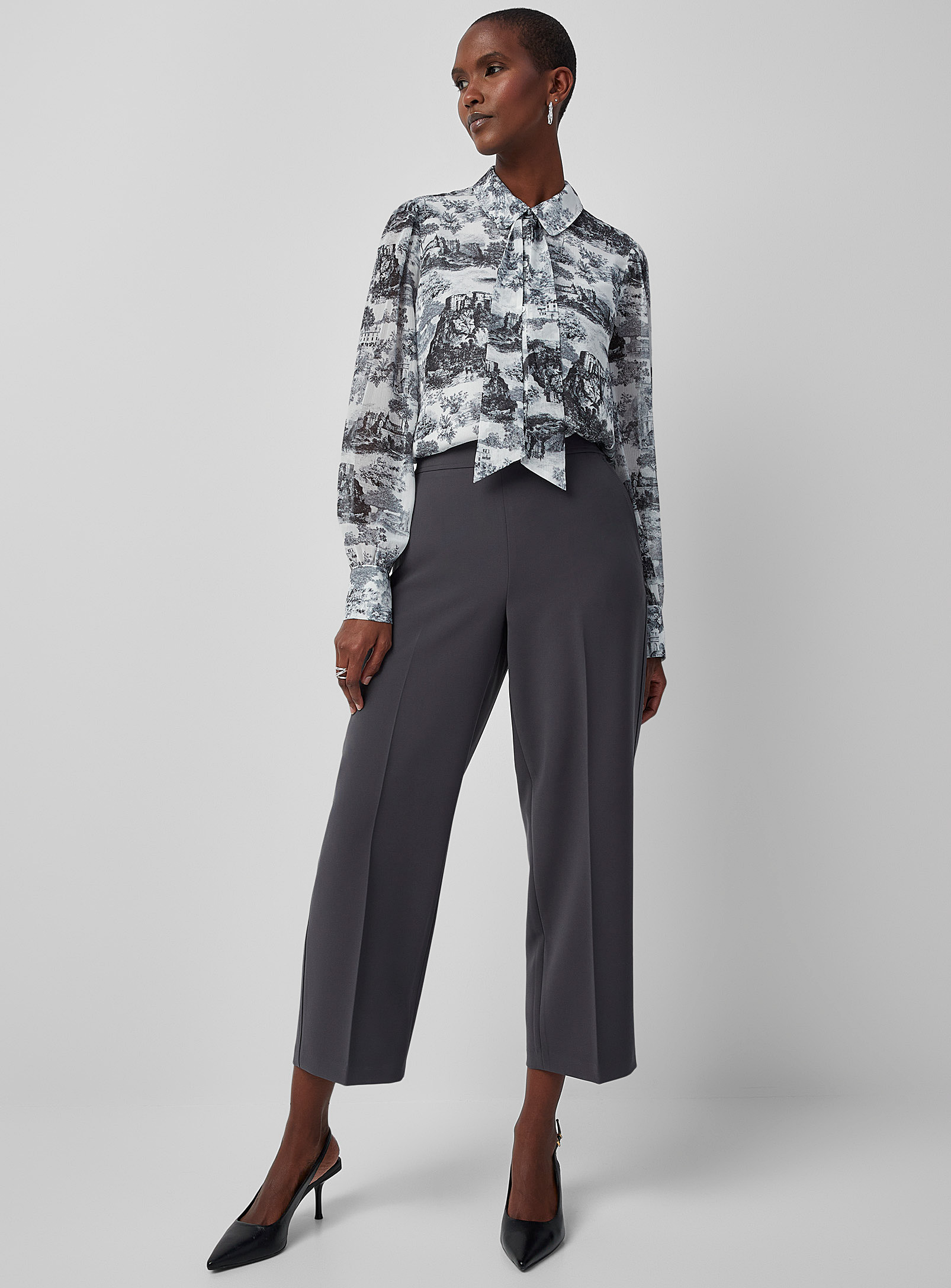 Contemporaine Ankle-length Straight-leg Flowy Pant In Grey