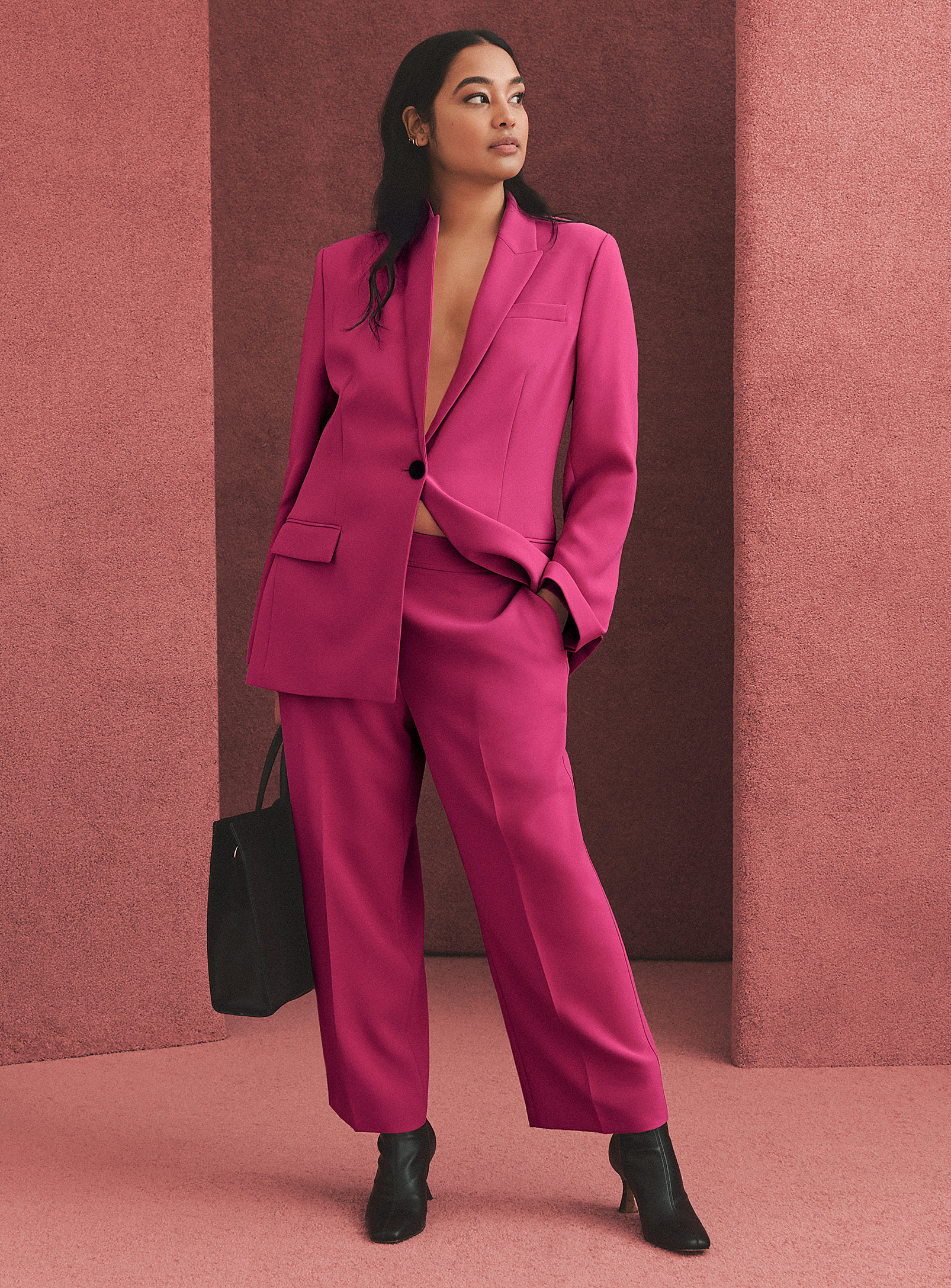 Contemporaine Ankle-length Straight-leg Flowy Pant In Medium Pink