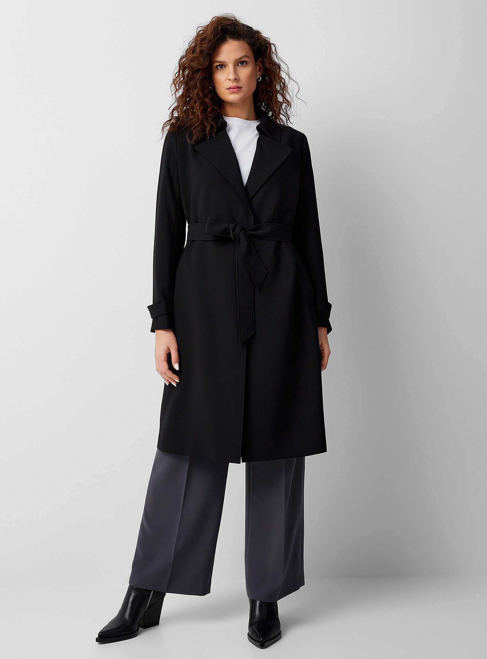Contemporaine Belted Flowy Trench Coat In Black