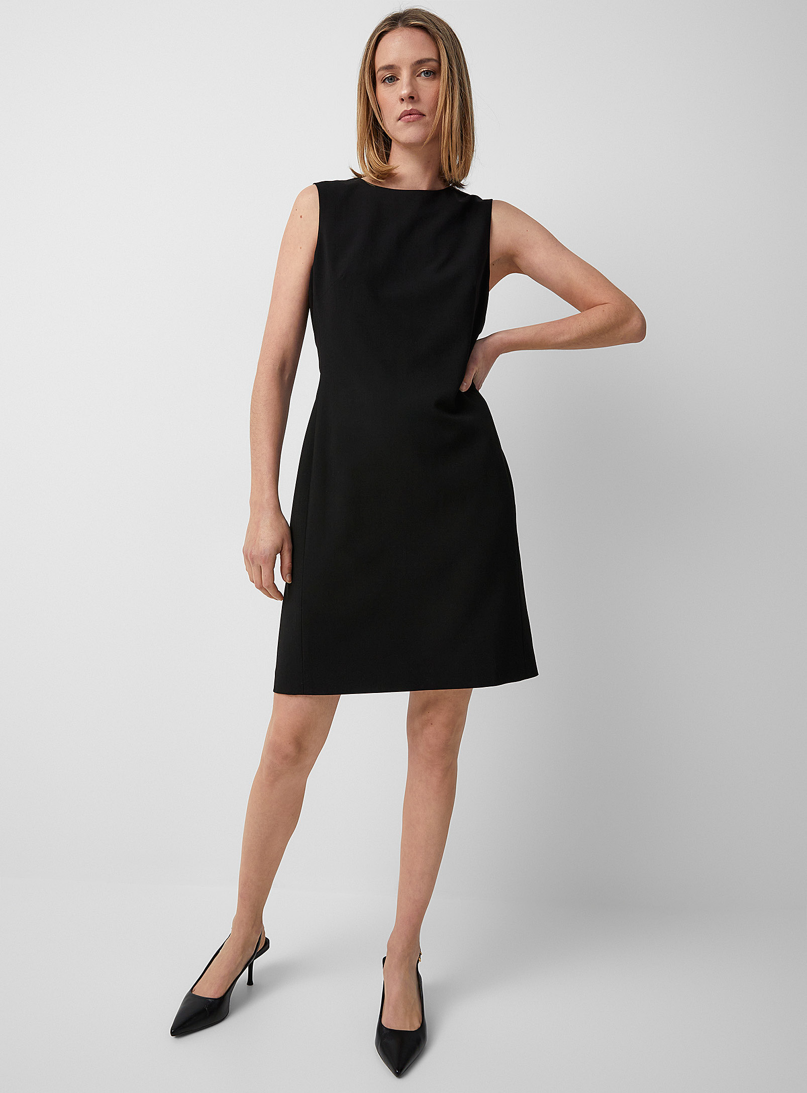 Contemporaine Stretch Minimalist Sheath Dress In Black