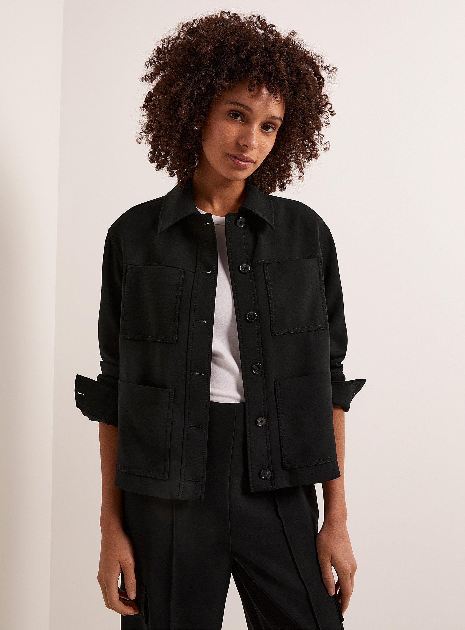 Contemporaine - Women's Patch pocket textured crepe jacket