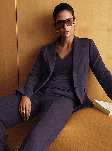 Two-button textured crepe blazer