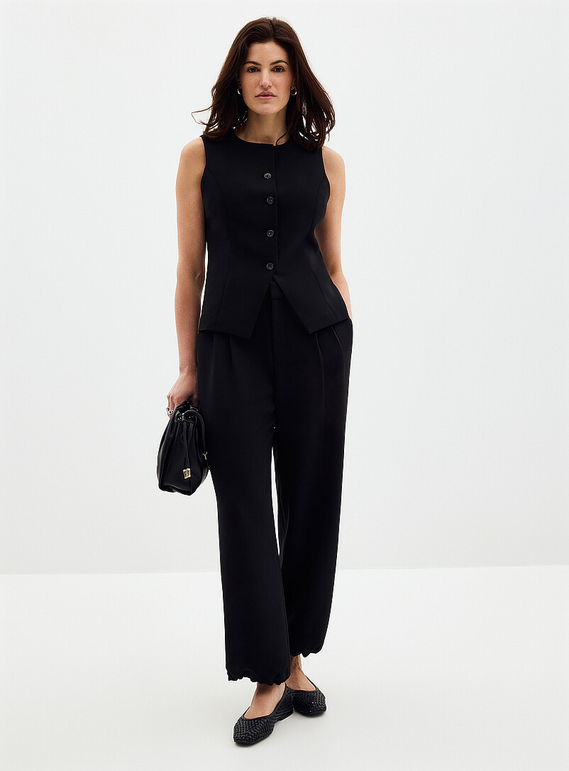 Drawsting ankle textured crepe pant Fit: Ultra-wide leg, high rise product image (primary)