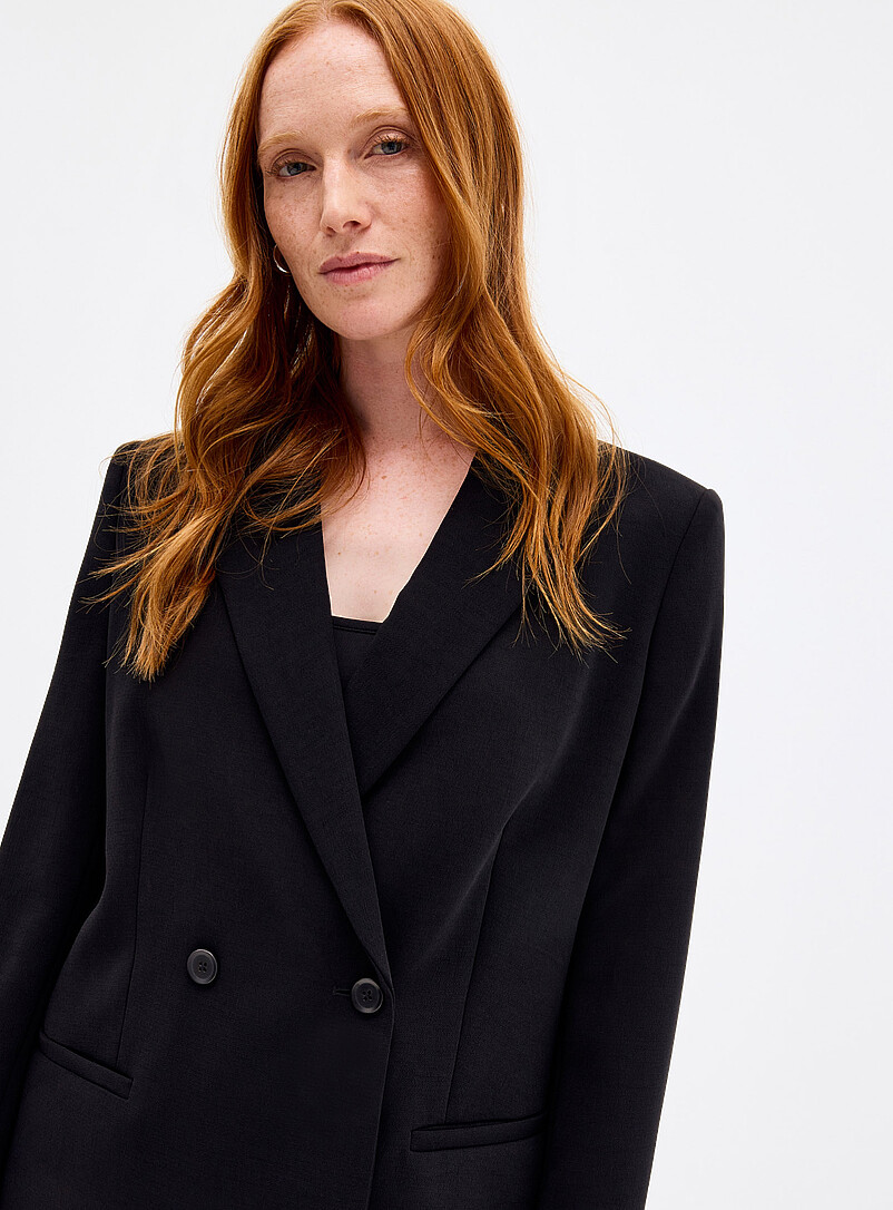 Double-breasted textured crepe blazer product image (primary)