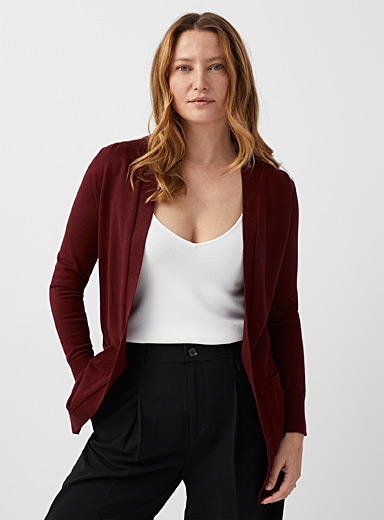 Contemporaine Dark Crimson Fine-knit open cardigan for women