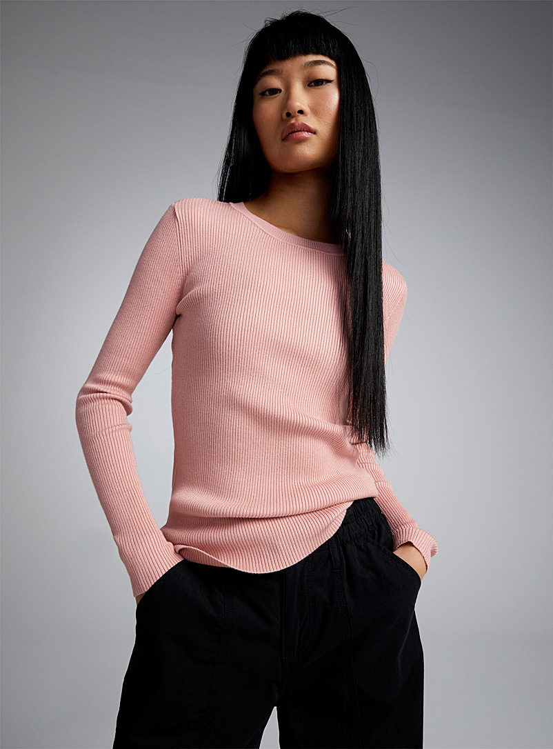 Twik Pink Rib-knit fitted sweater for women