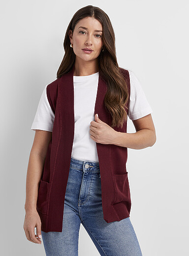 Cardigan Long Léger Sans Manches Pour Femme - Grande Taille, Avec Poches - Gilet D'été Décontracté, Veste Rafraîchissante Ample - Couleur Unie