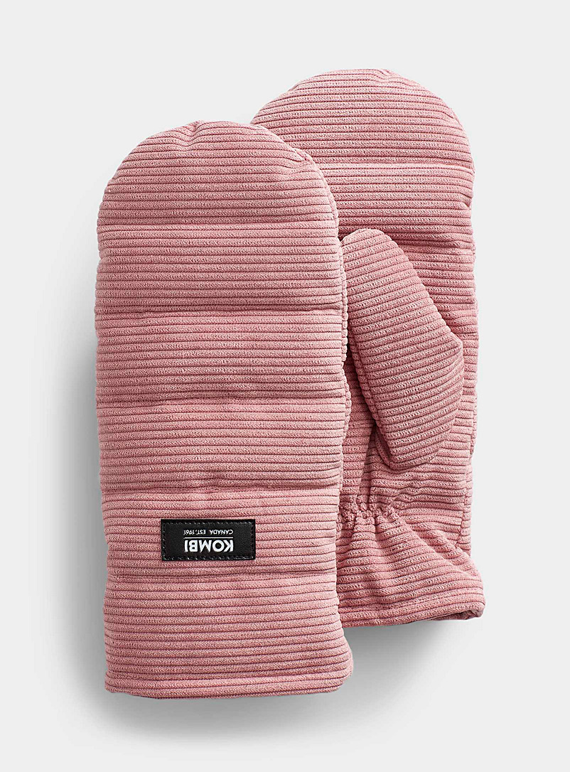 Kombi Pink Corduroy quilted mittens for women