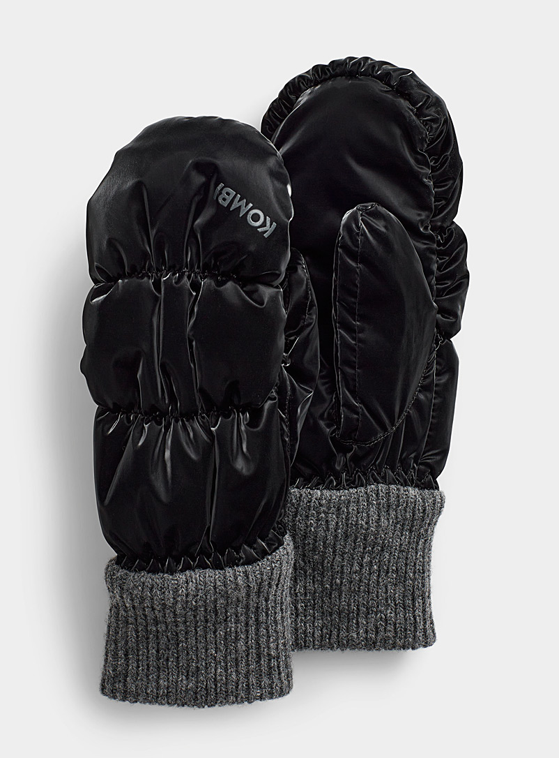 Kombi Black Ribbed-cuff quilted mittens for women