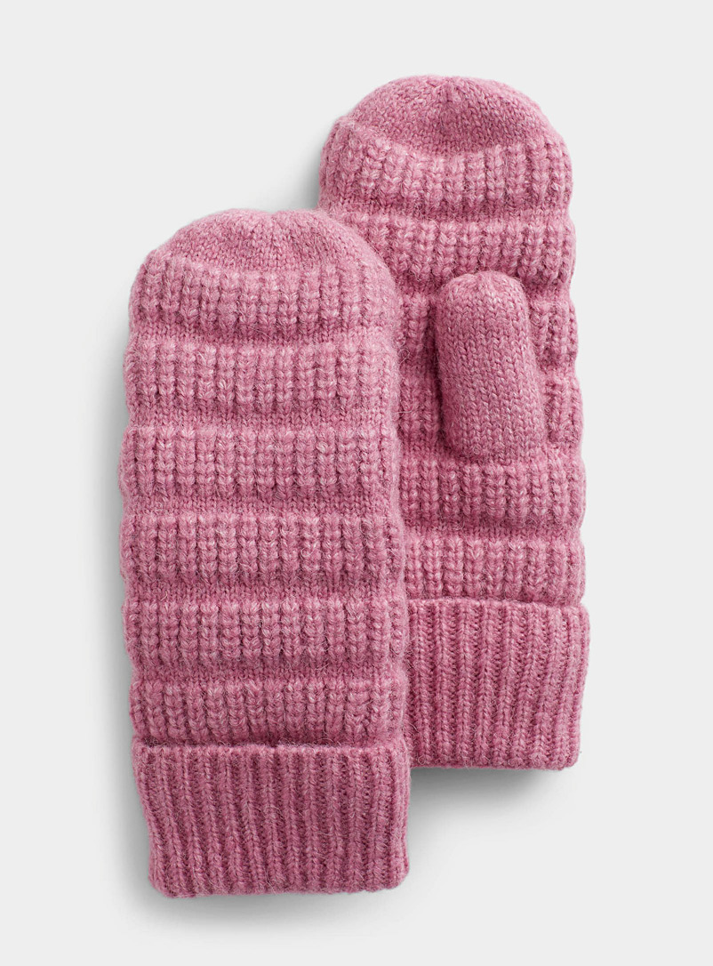 Kombi Pink Ribbed groove lined mittens for women