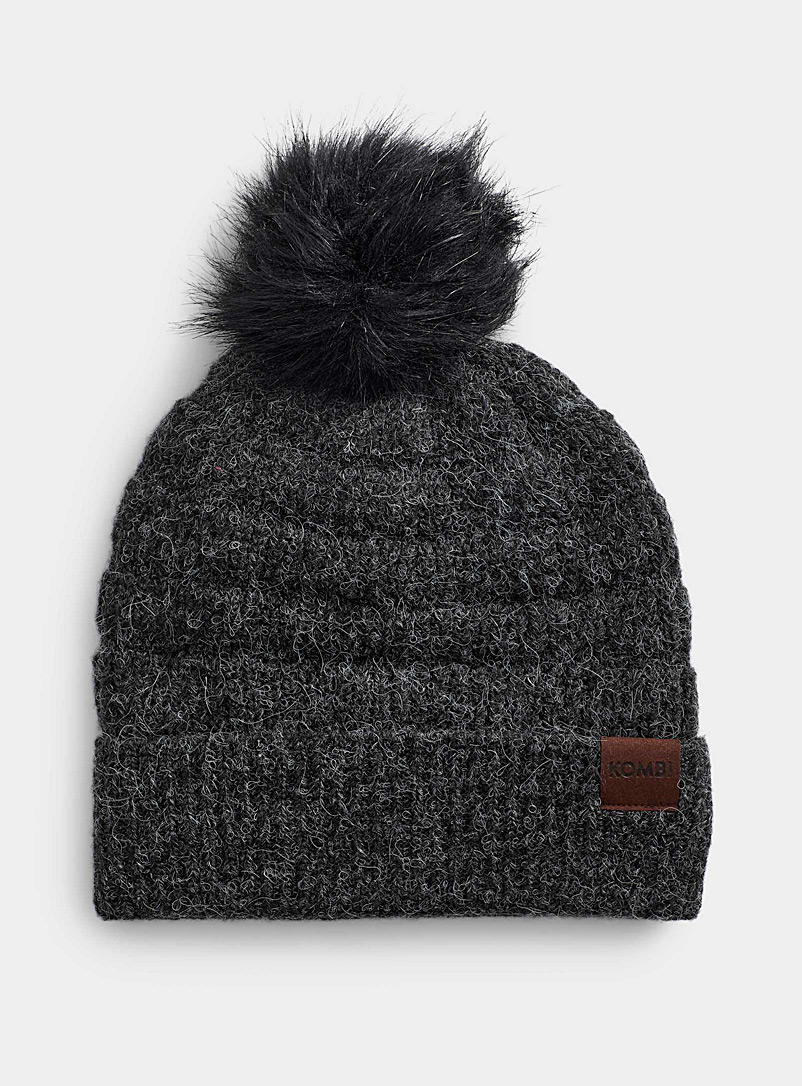 Kombi Black Sherpa-lined pompom tuque for women