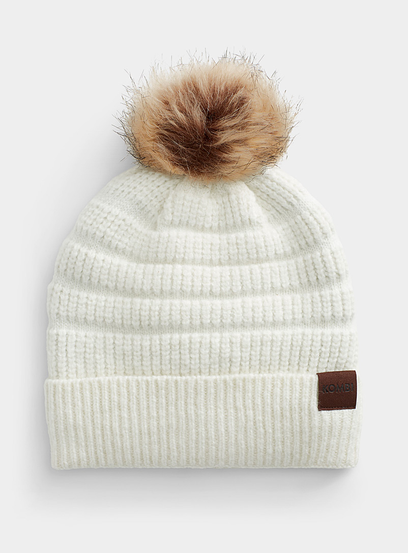 Kombi Ivory White Sherpa-lined pompom tuque for women
