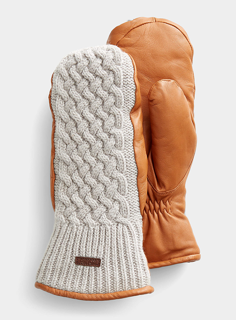 Kombi Honey Knit and leather mittens for women