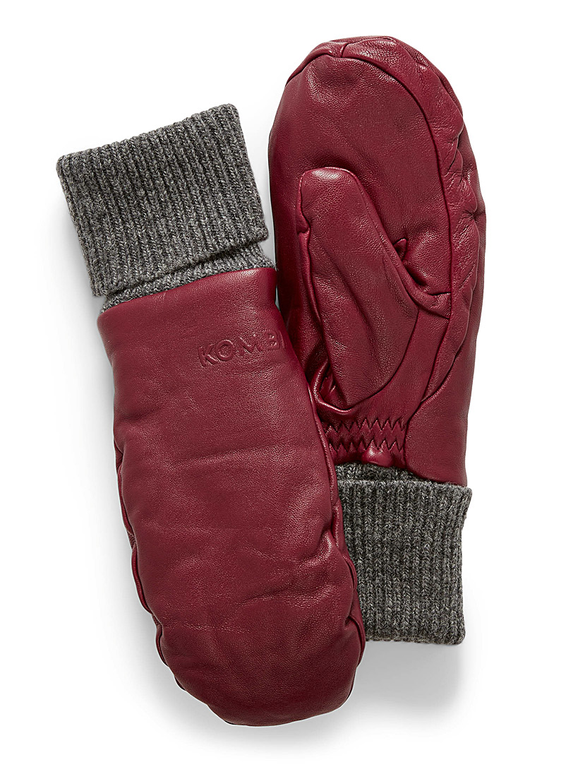 Kombi Ruby Red La Rolly leather mittens for women