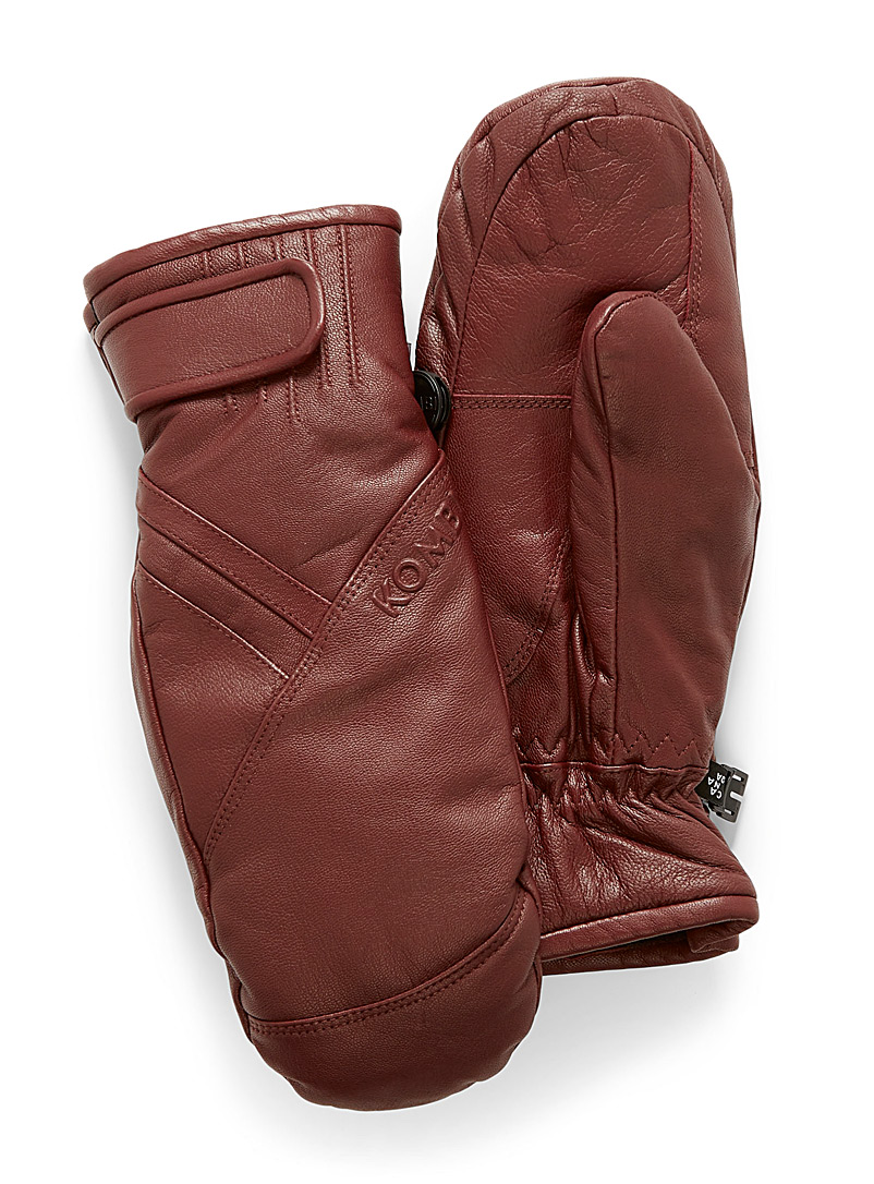 Kombi Medium Brown Distinct insulated leather mittens for women