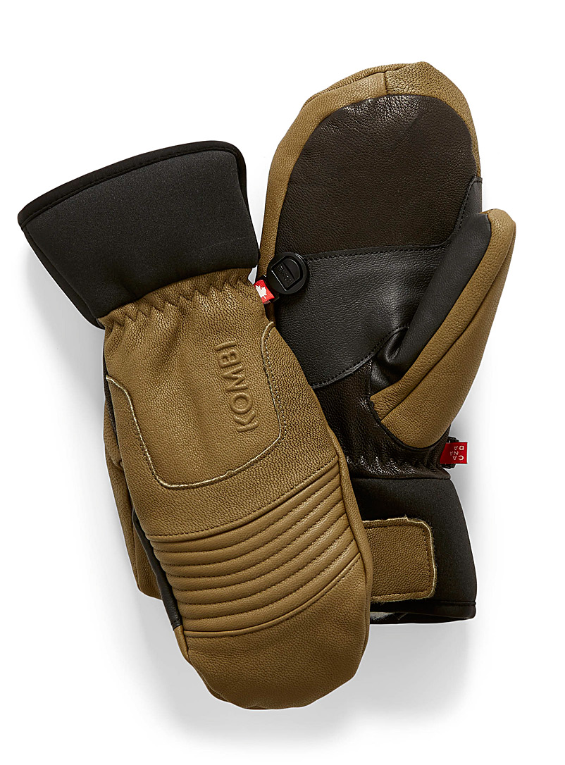 Kombi Mossy Green Drifter leather mittens for women