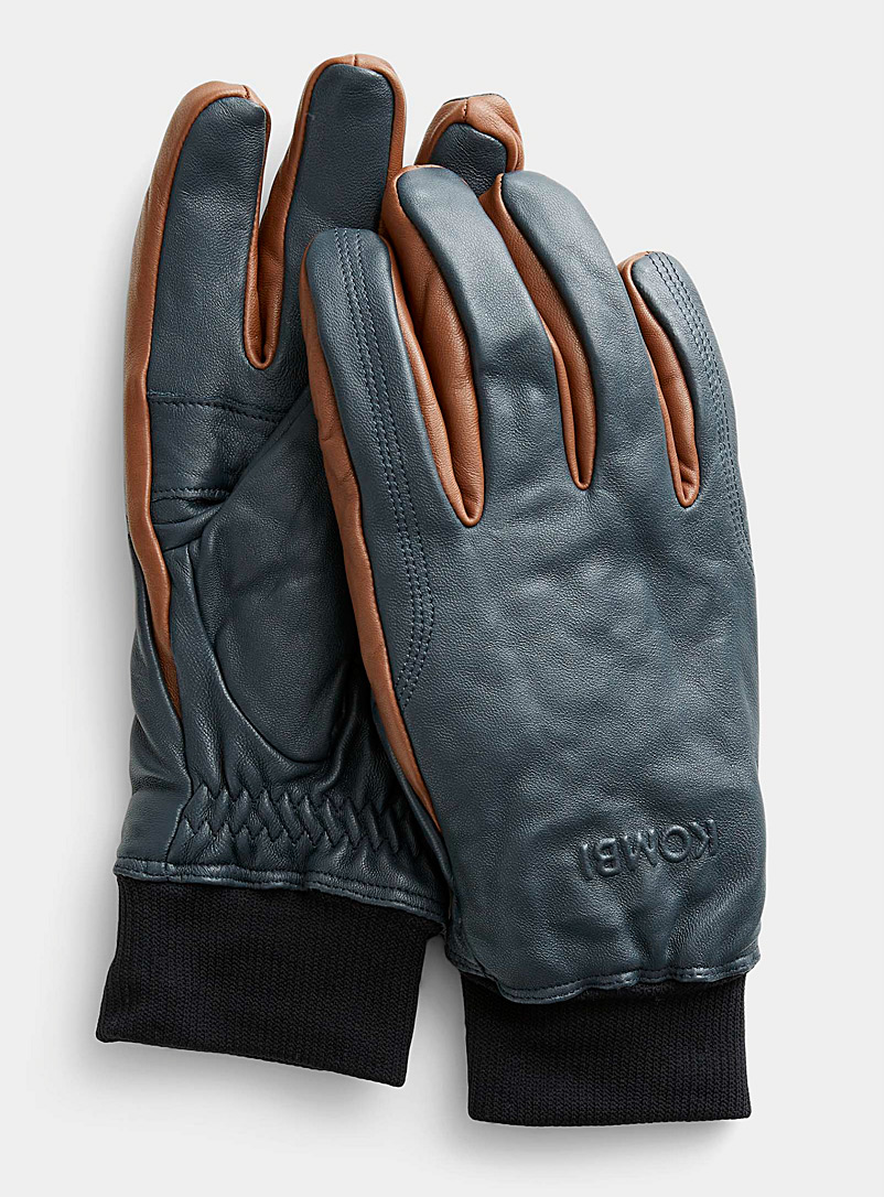 Kombi Patterned Grey Handsome two-tone leather gloves for men