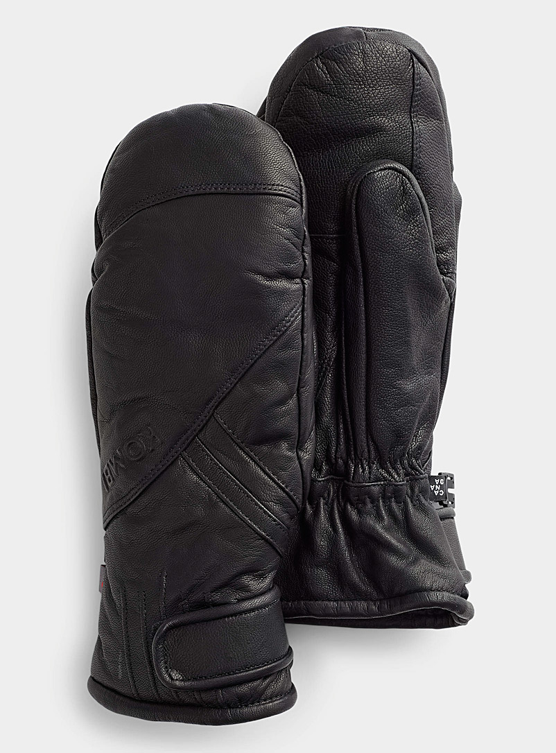 Kombi Black Distinct insulated leather mittens for women