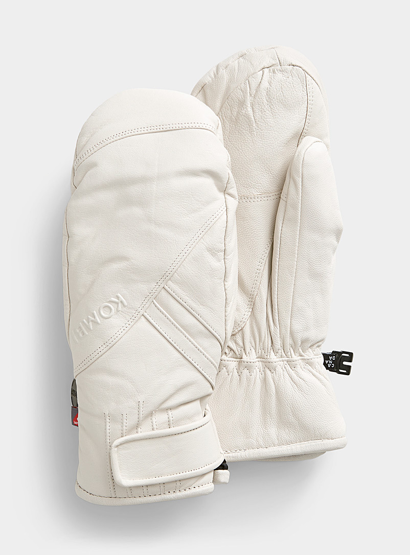Kombi Ivory White Distinct insulated leather mittens for women