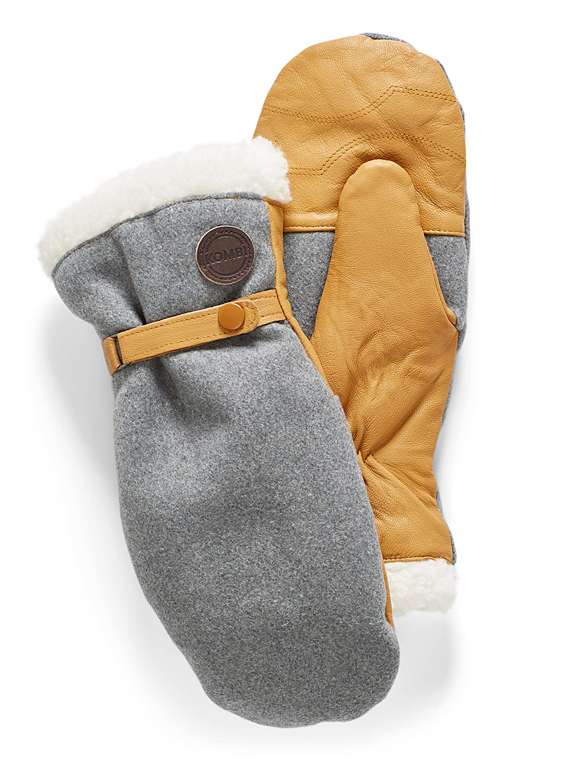 Kombi Silver La Darling sherpa and wool mittens for women
