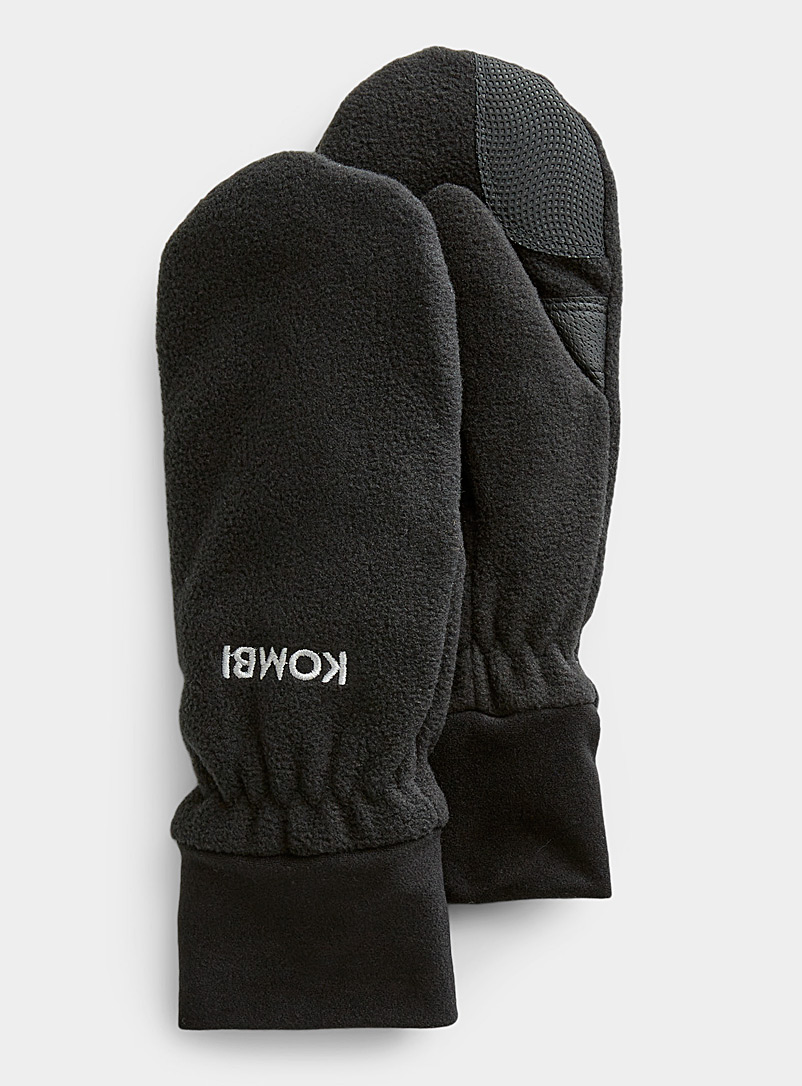 Kombi Black Anti-slip palm polar fleece mittens for women