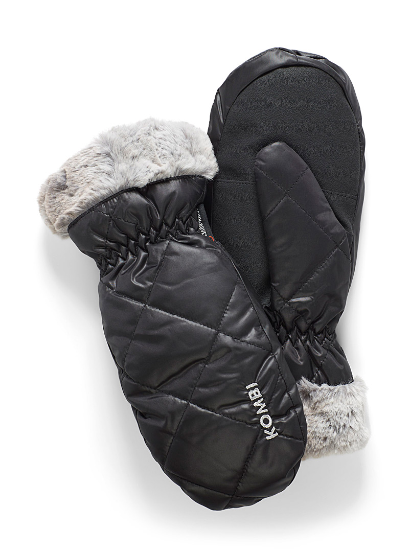 Kombi Black Faux-fur trim insulated mittens for women