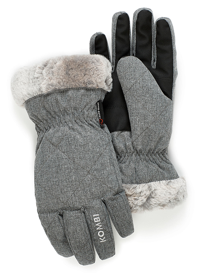 Kombi Light Grey Faux-fur trim insulated gloves for women