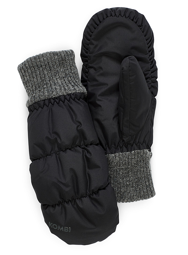 Kombi Black Knit cuff quilted mittens for women