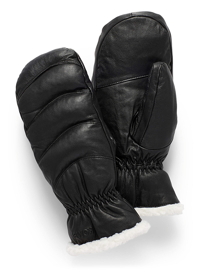 Kombi Black Sherpa quilted leather mittens for women