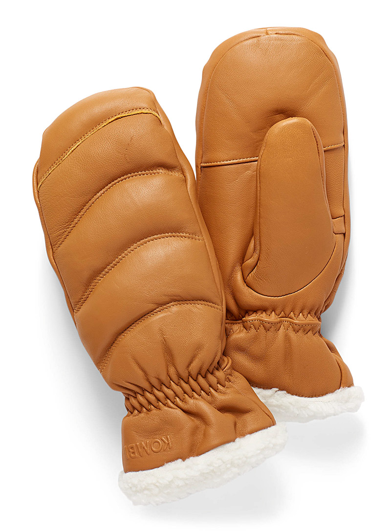 Kombi Honey Sherpa quilted leather mittens for women