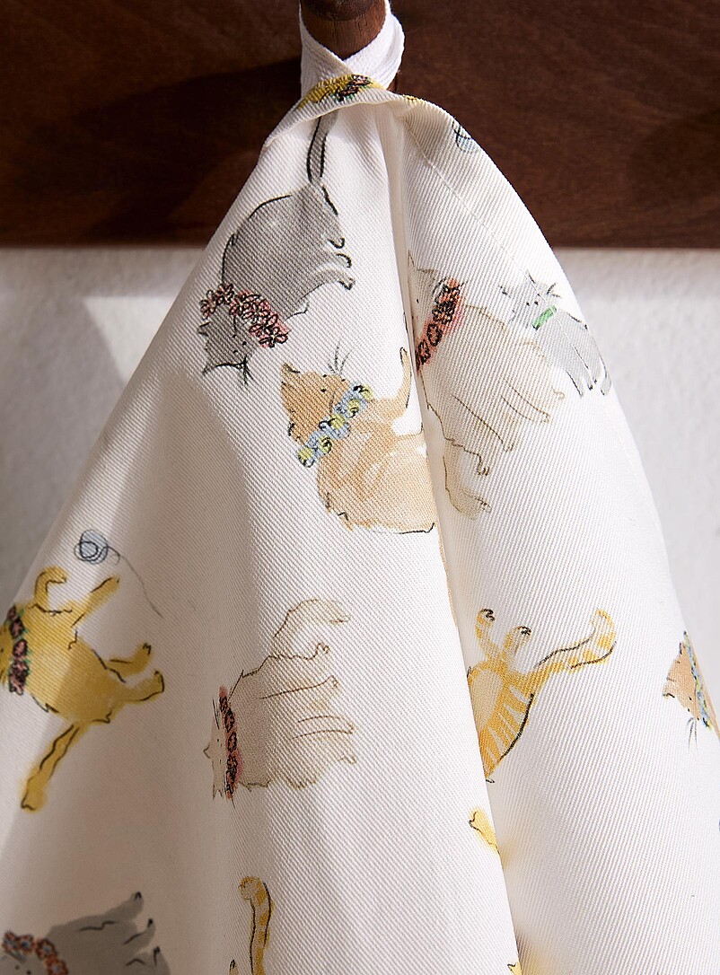 Simons Maison: Le linge &agrave; vaisselle chats joueurs &Eacute;cru &agrave; motifs