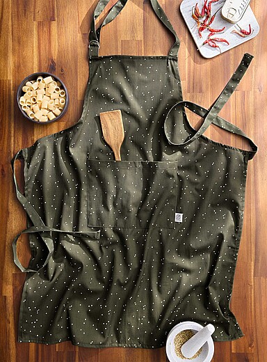 Polka-dotted khaki apron