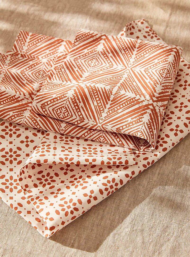 Simons Maison Assorted Orange mosaic tiles tea towels Set of 2