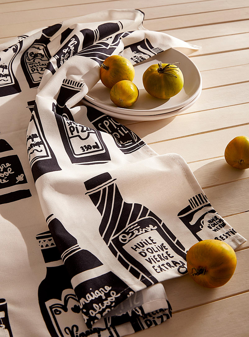 Simons Maison Black and White Oil and vinegar recycled cotton tea towel