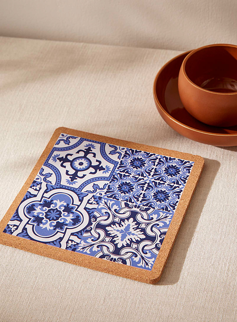 Simons Maison Patterned Brown Portuguese tiles cork trivet 22 x 22 cm
